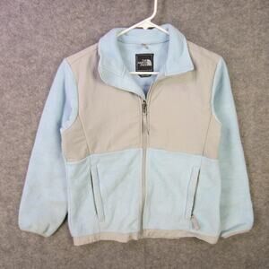 North Face Jacket Girls Medium Light Blue Gray Fleece Full Zip Outdoors Winter